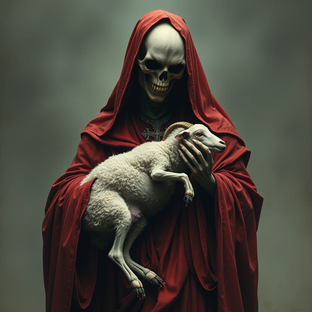 Surreal Giantess with Lamb in Dark Aesthetic