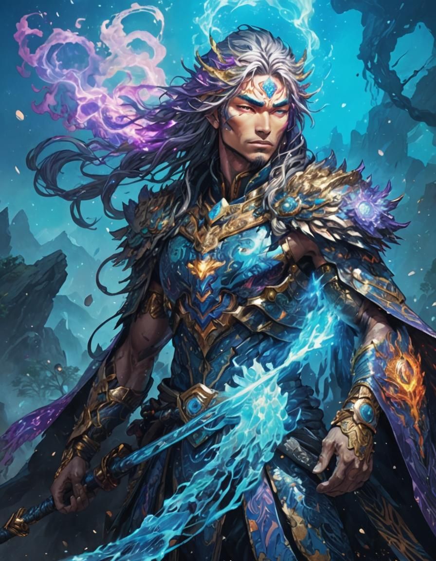 Elemental Hero Concept Art in Pointillism Style