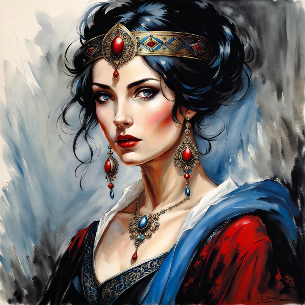 Medieval Turkish Noble Woman Portrait in Gothic Art Style