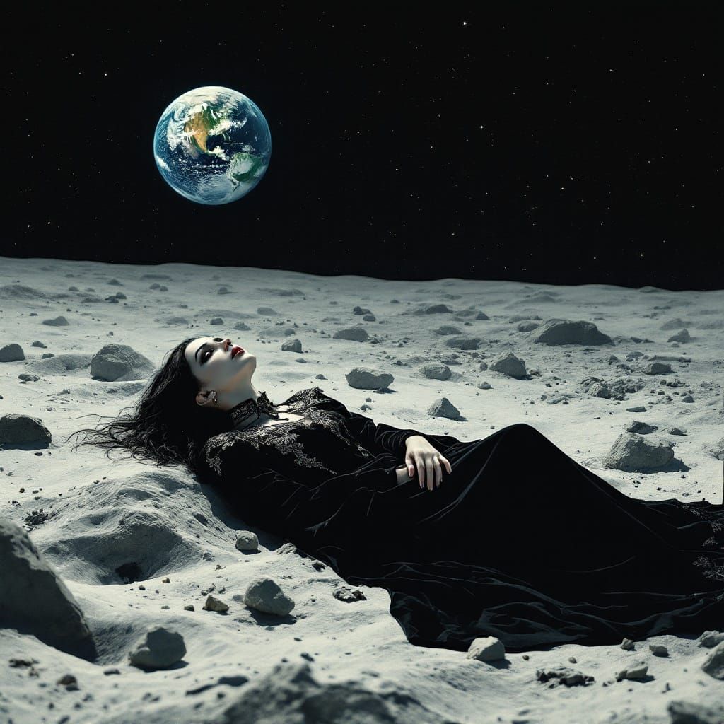 Gothic Lunar Enchantress Gazing at Earth