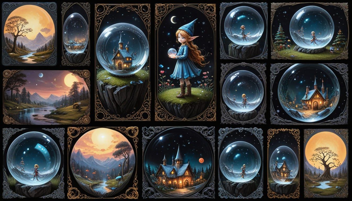 Ethereal Elf Village in Crystal Ball, High Definition Art