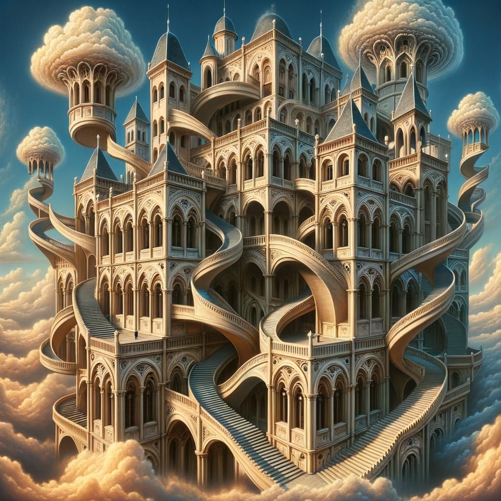 Surreal Gothic Fortress in Azure Skies