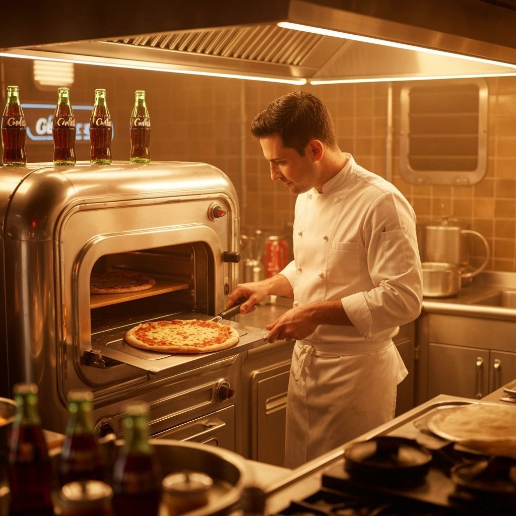 Dieselpunk Chef Cooks Pizza in Retro Kitchen