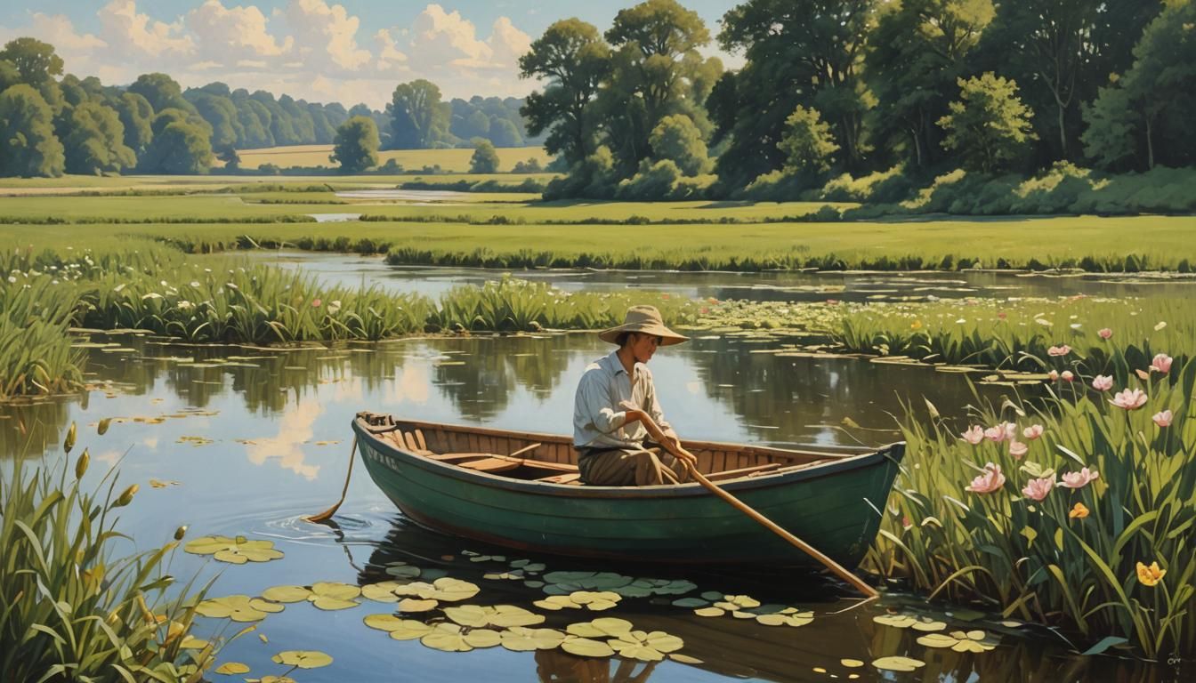 Idyllic River Scene in Nabis Style