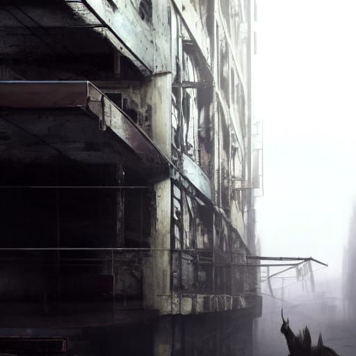 Giant Dogs Roam Decaying Cityscape in Industrial Style