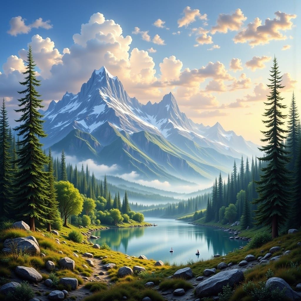 Majestic Mountain Landscape with Tranquil Lake