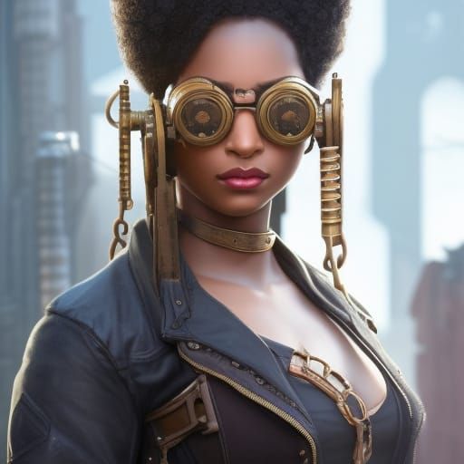 Steampunk Portrait of Girl with Goggles and Gears
