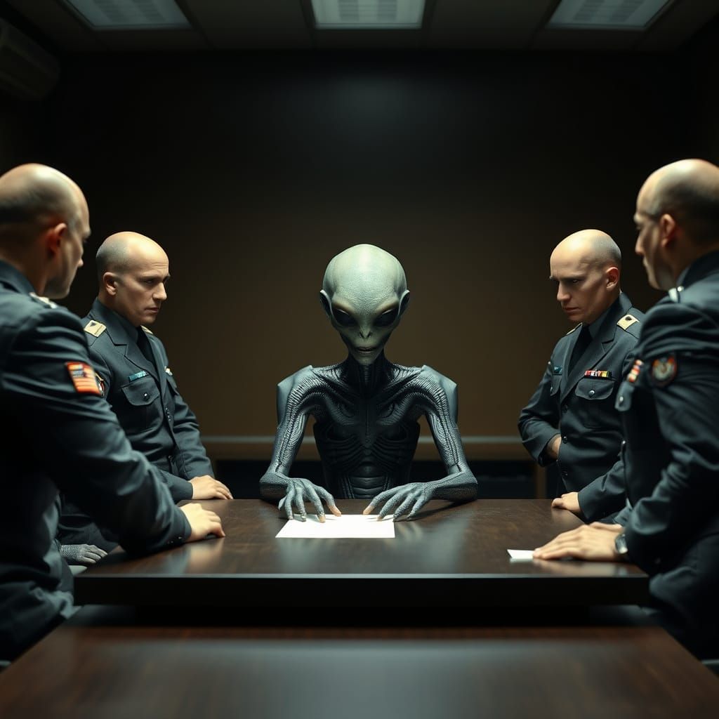 Intense Interrogation: Alien Surrounded by Military