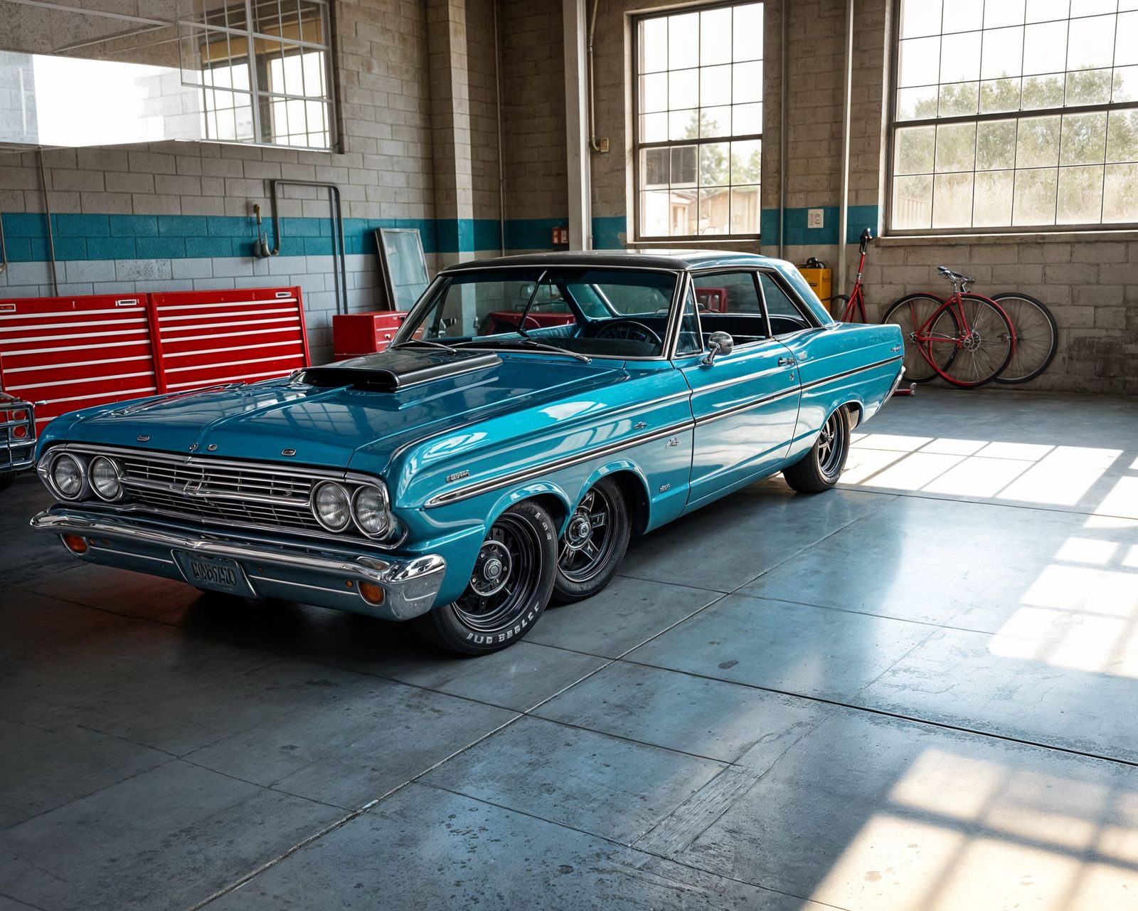 1964 Ford Muscle Car with Vertigo Paint in Garage