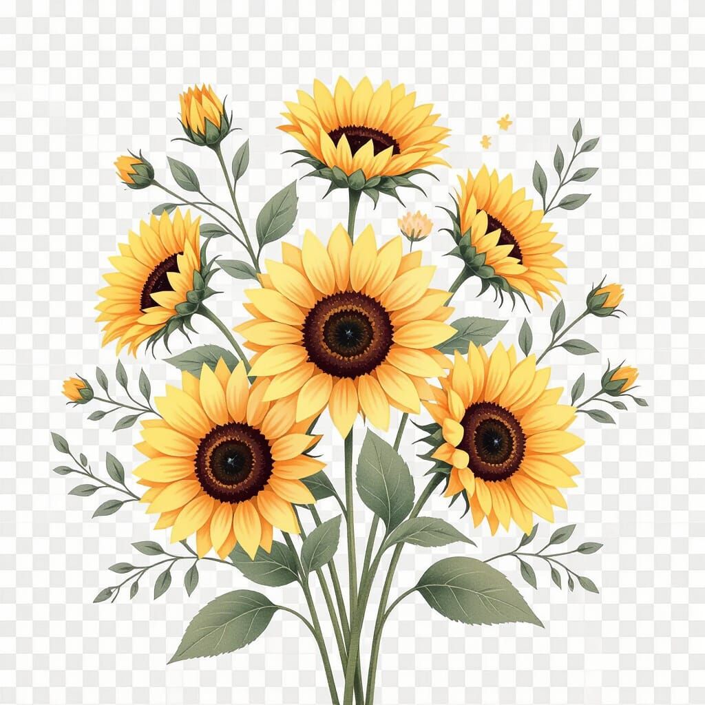 Pastel Watercolor Sunflower Arrangement in Minimalist Style