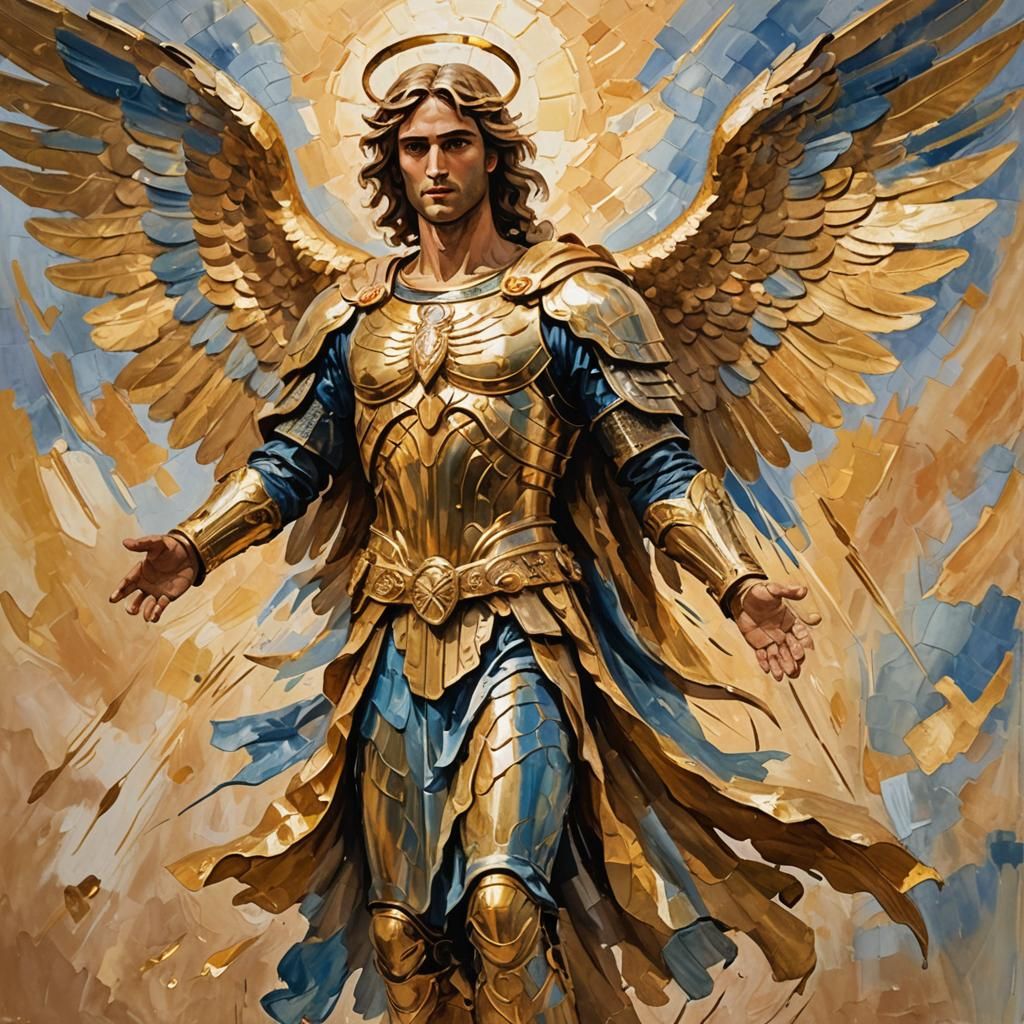 Archangel Michael: Gouache Painting with Impasto Texture