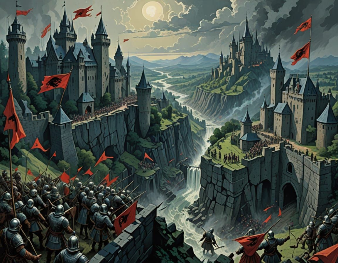 Eagle Eye View of Medieval Battlefield Siege