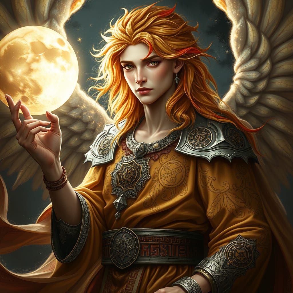 Ethereal Warrior Embodies Celestial Balance in Baroque Style