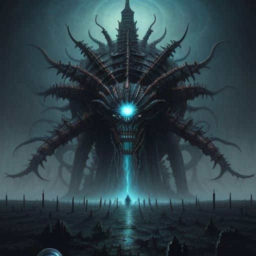 Cosmic Horror Art: Colossal Screw Monster Unleashes Doom