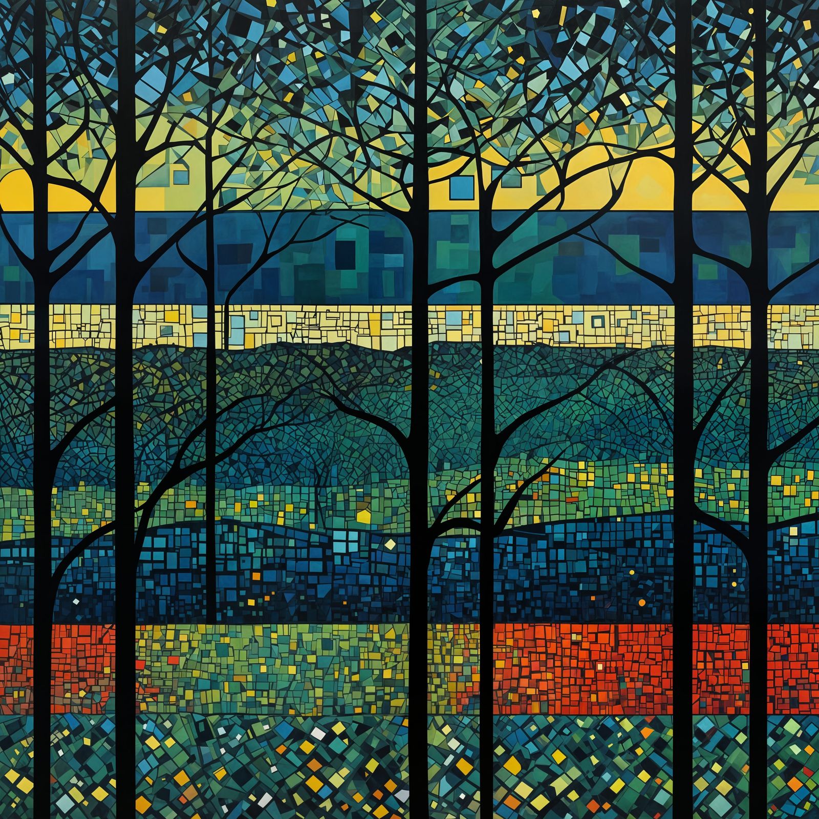 Geometric Valley in Bright, Cool Colors