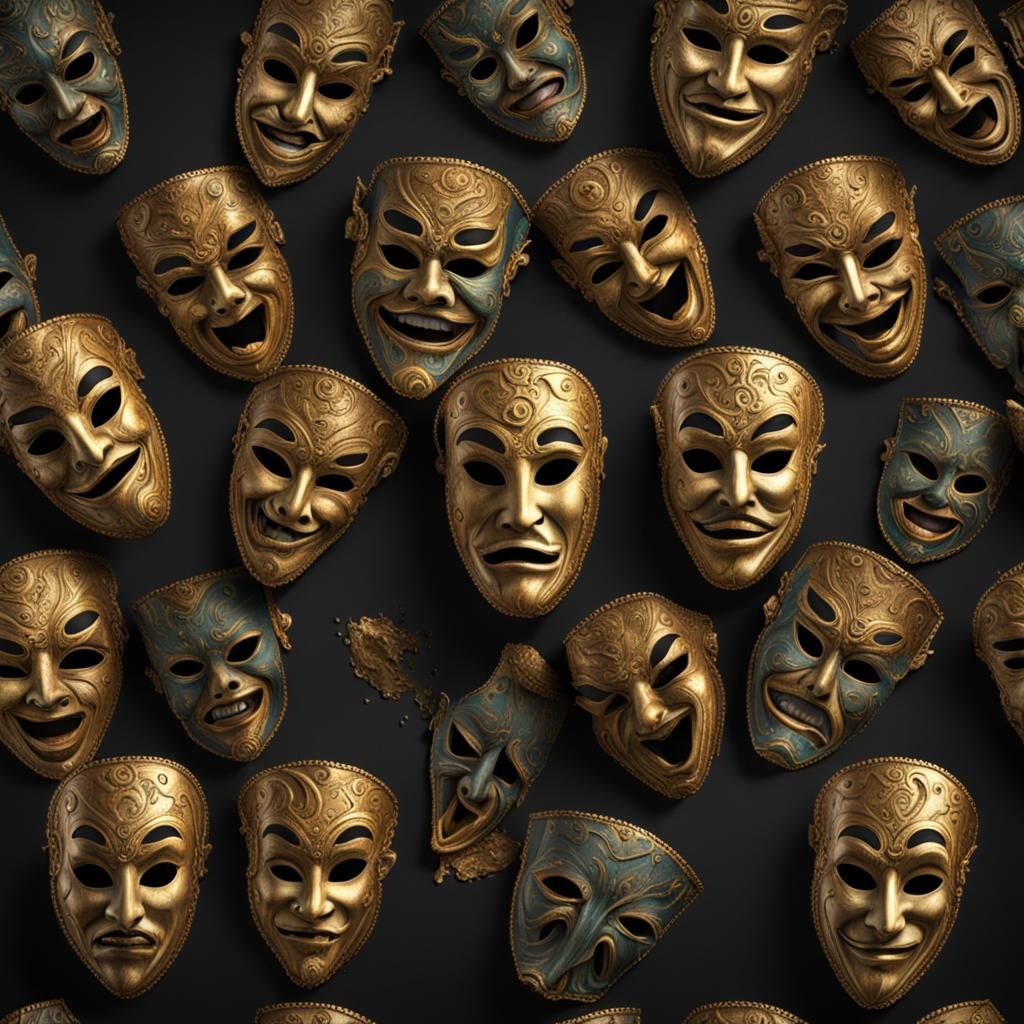 Comedy and Tragedy Masks in Detailed Matte Painting