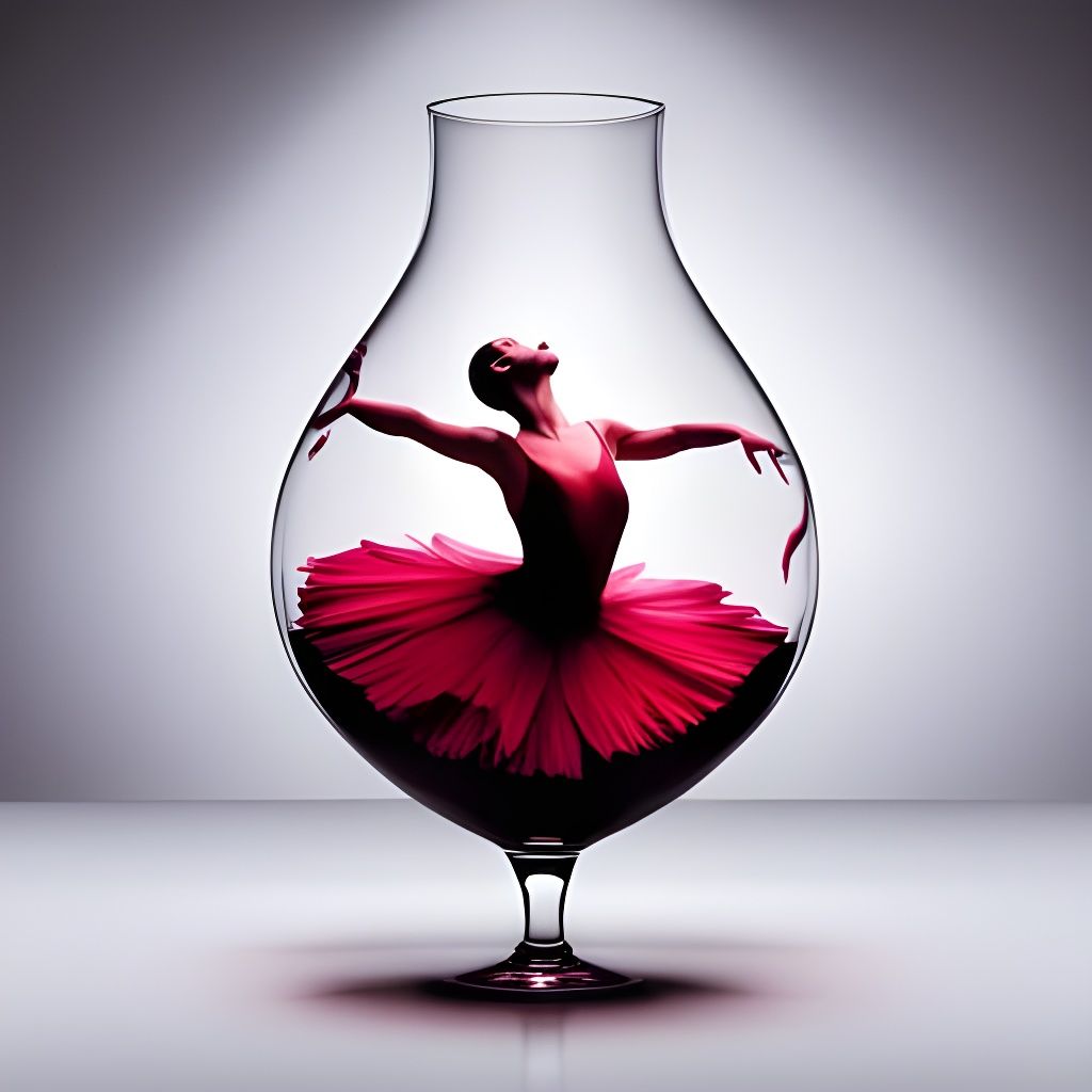 Ballerina Drowning in Wine Glass: Cel-Shaded CGI Art