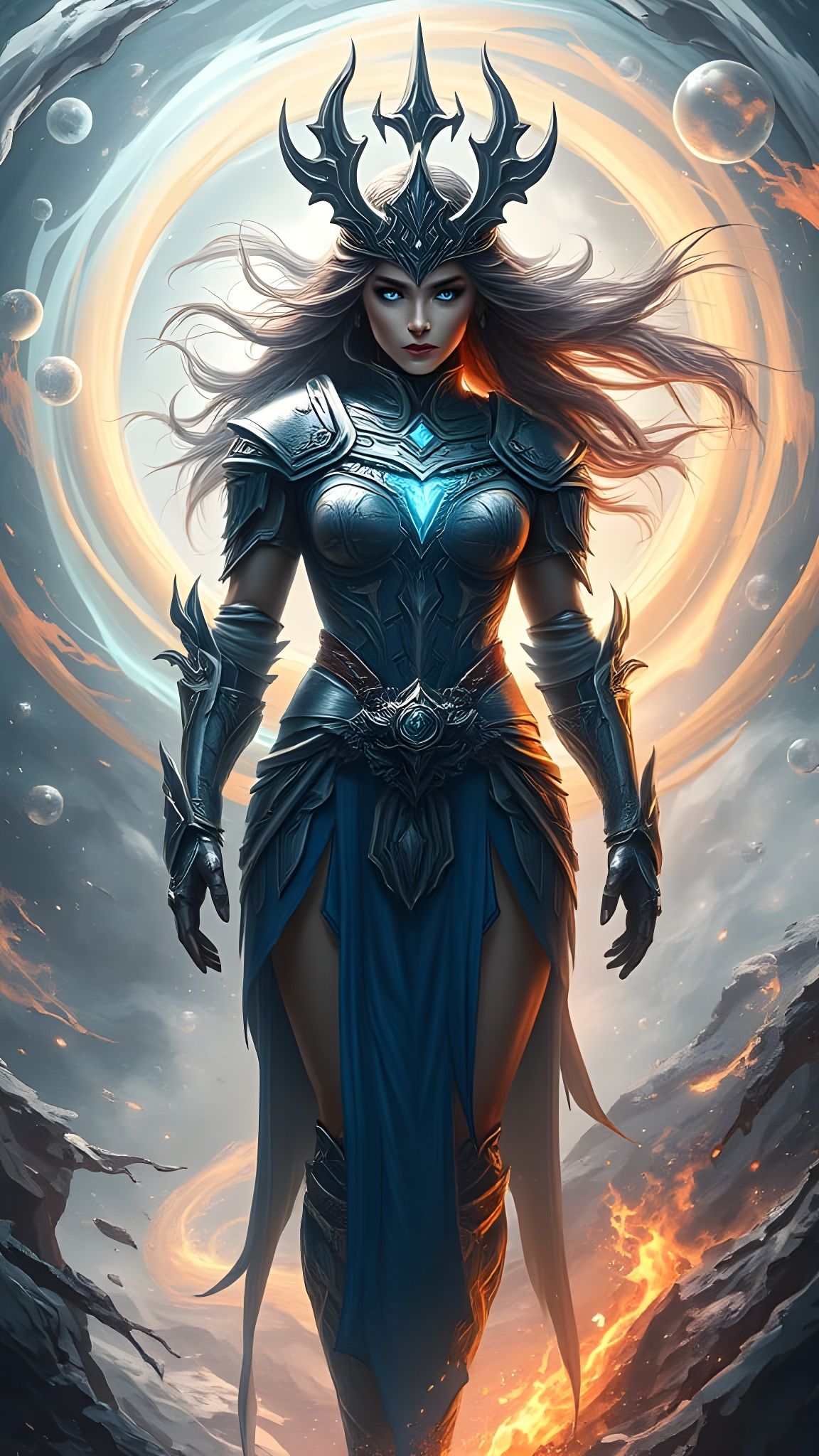 Surreal Fantasy Warrior Mastering the Elements in a Vibrant,...