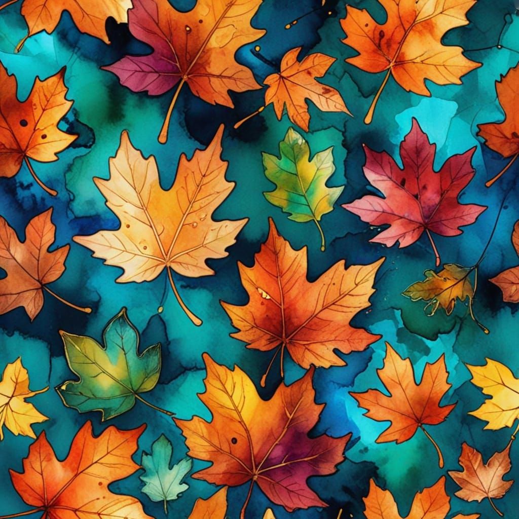 Alcohol Ink Autumn Leaves Pattern Texture