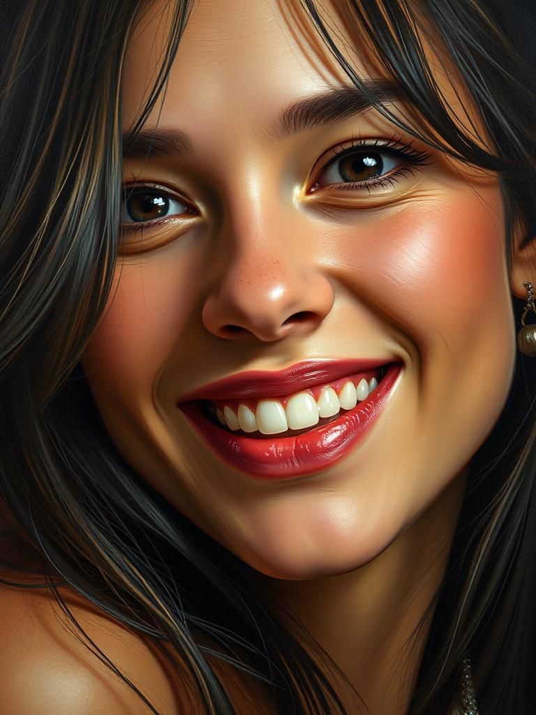 Hyperrealistic Portrait of a Smiling Woman