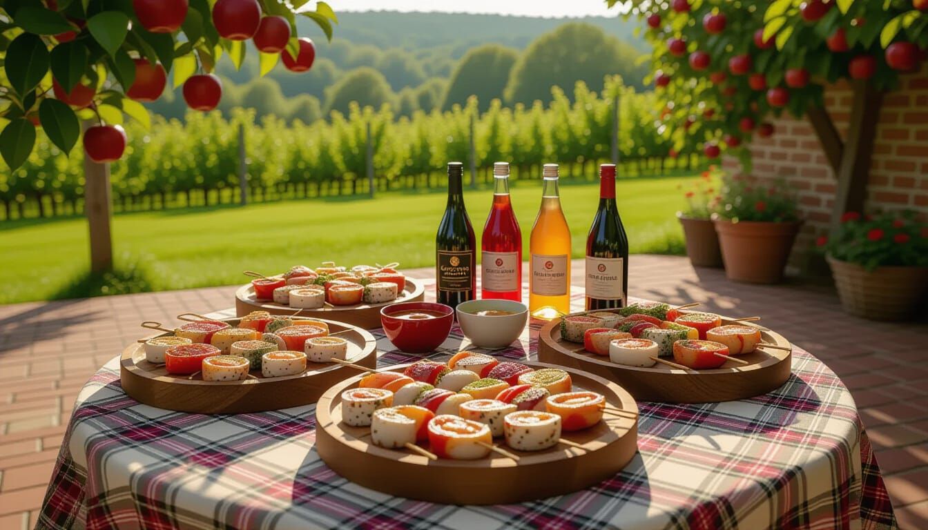 Grilled Seafood Skewers on Victorian Tablecloth
