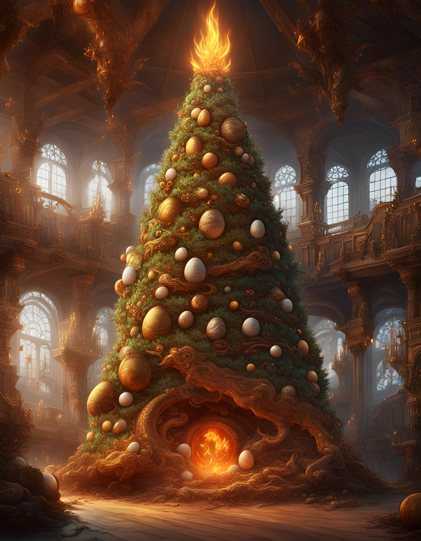 Dragon Christmas Tree with Flames and Treasure