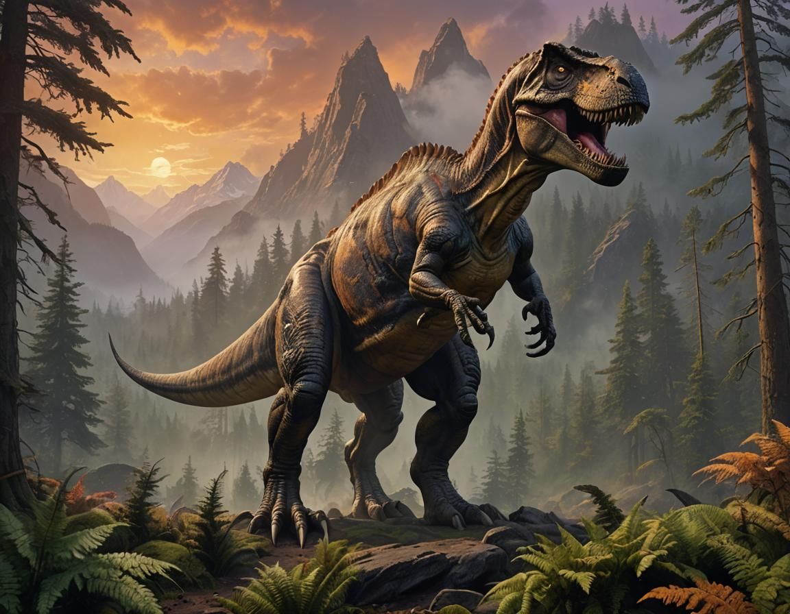 Tyrannosaurus Rex in Mountain Landscape, Fantasy Art