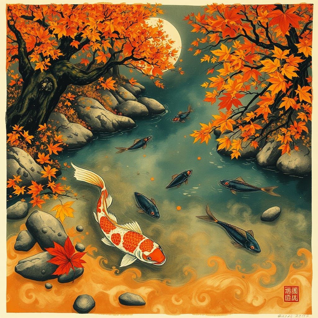 Autumn Equinox River Scene in Miyazaki Style
