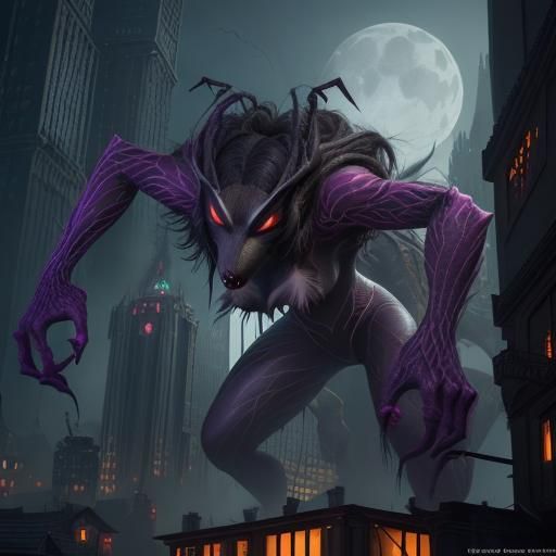 Giant Spider-Gwen Werewolf Towers Over City