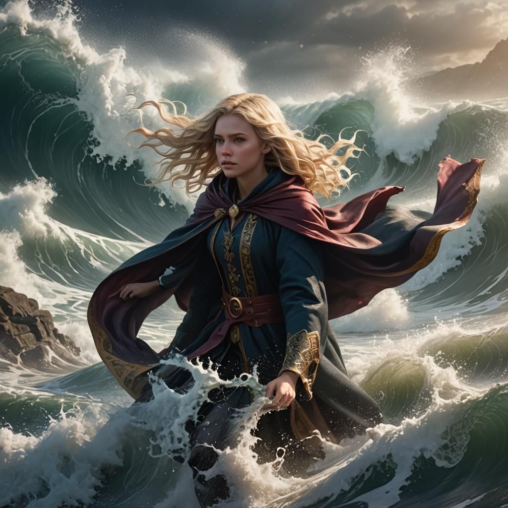 Girl in Wave: Detailed Matte Painting