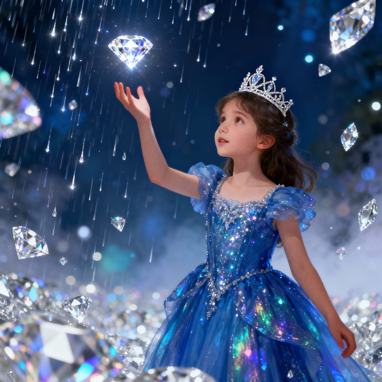 Girl Catches Diamond in Ethereal Rain