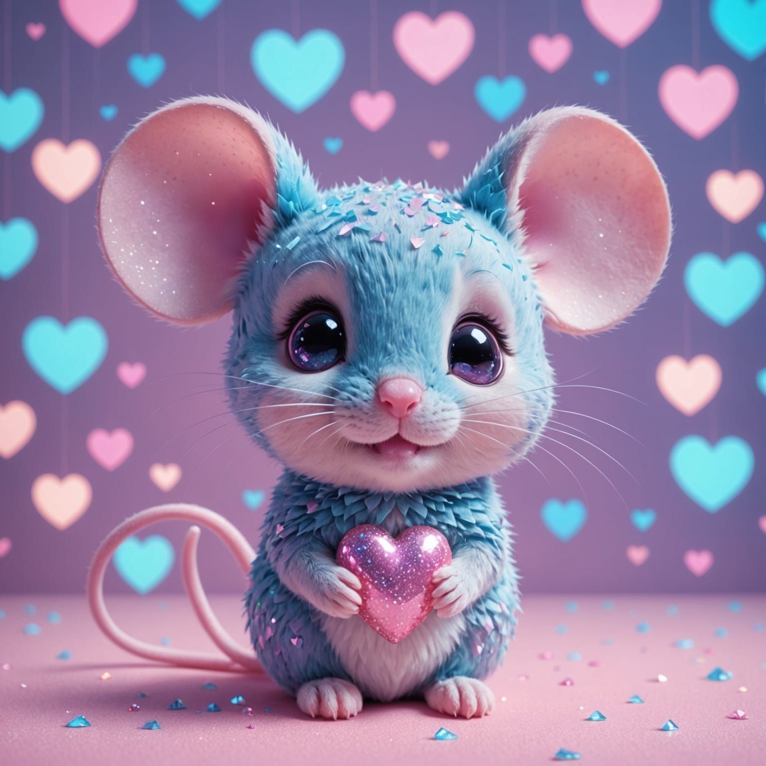 Kawaii Mouse in Pastel Vaporwave Dreamscape