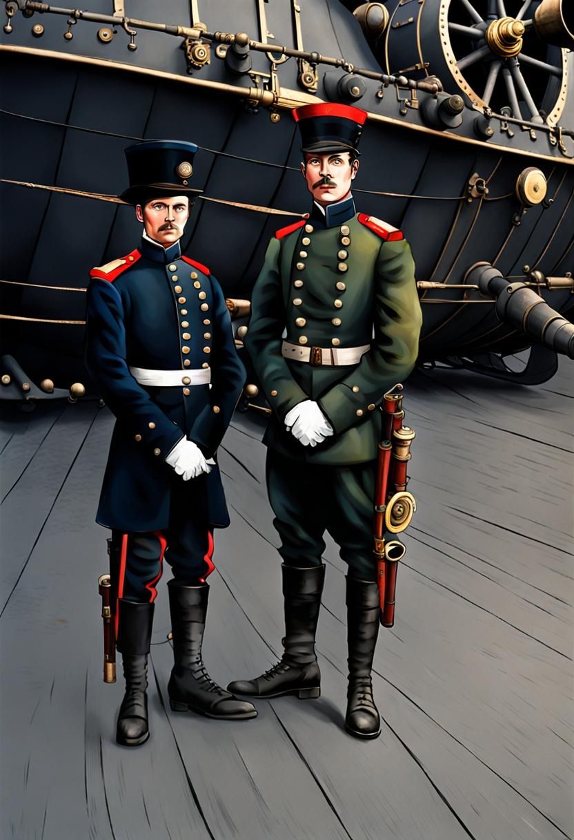 Steampunk Soldier with Artillery on Airship Deck