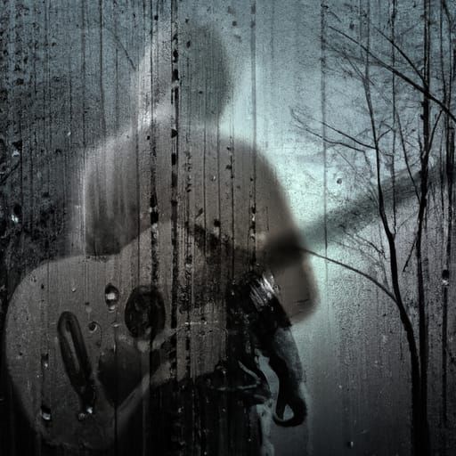 double exposure acoustic guitar played by the silhouette of ...