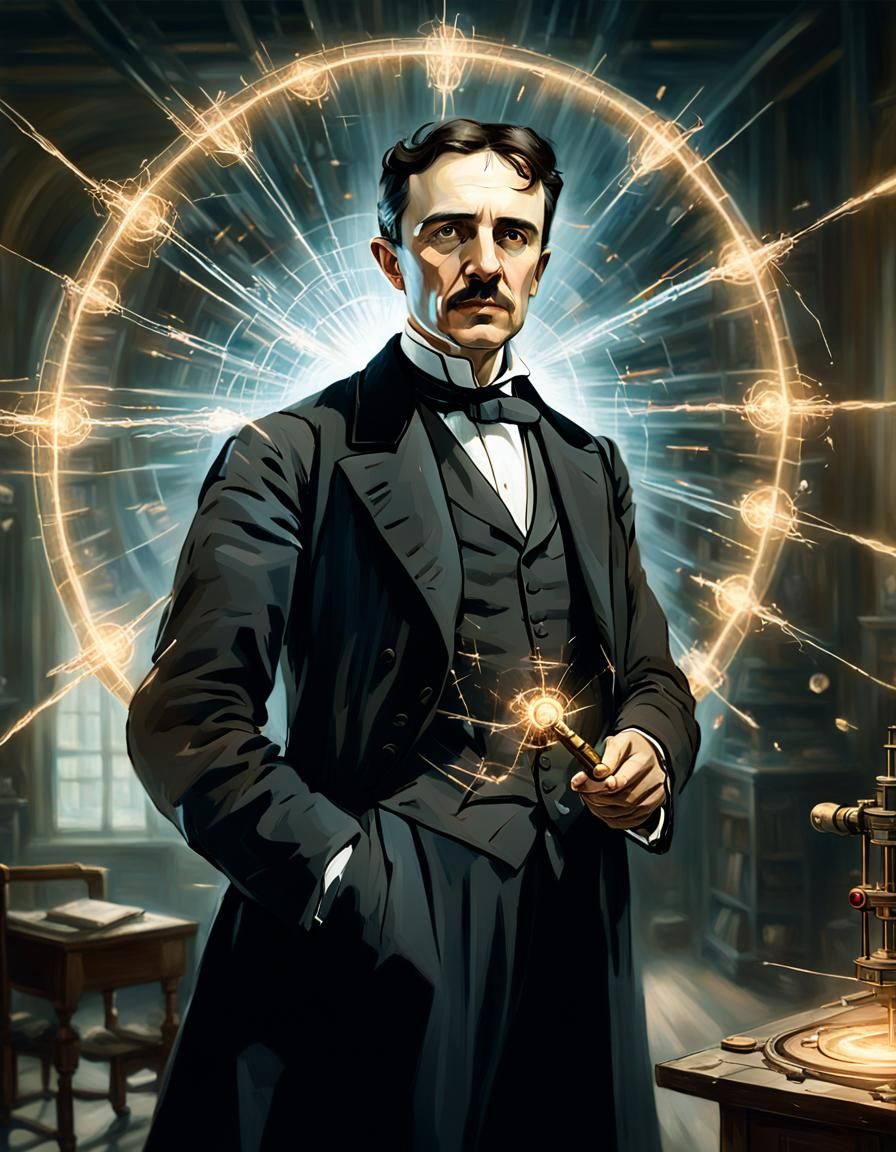 Tesla Tests Death Ray in Doré Morisot Portrait