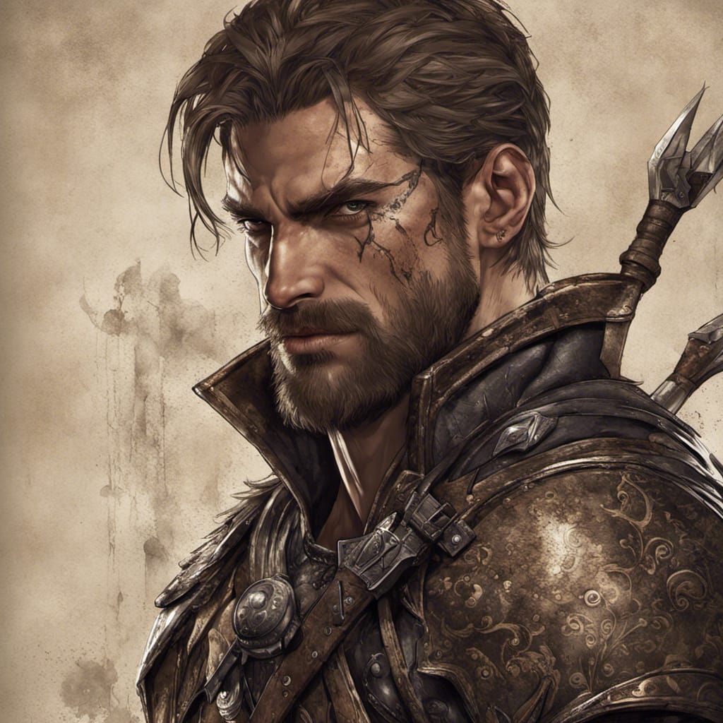 Muscular Rogue Leaning in Detailed Matte Painting