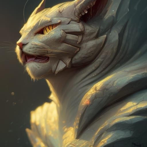 Cat Dragon Portrait in Detailed Splash Art Style