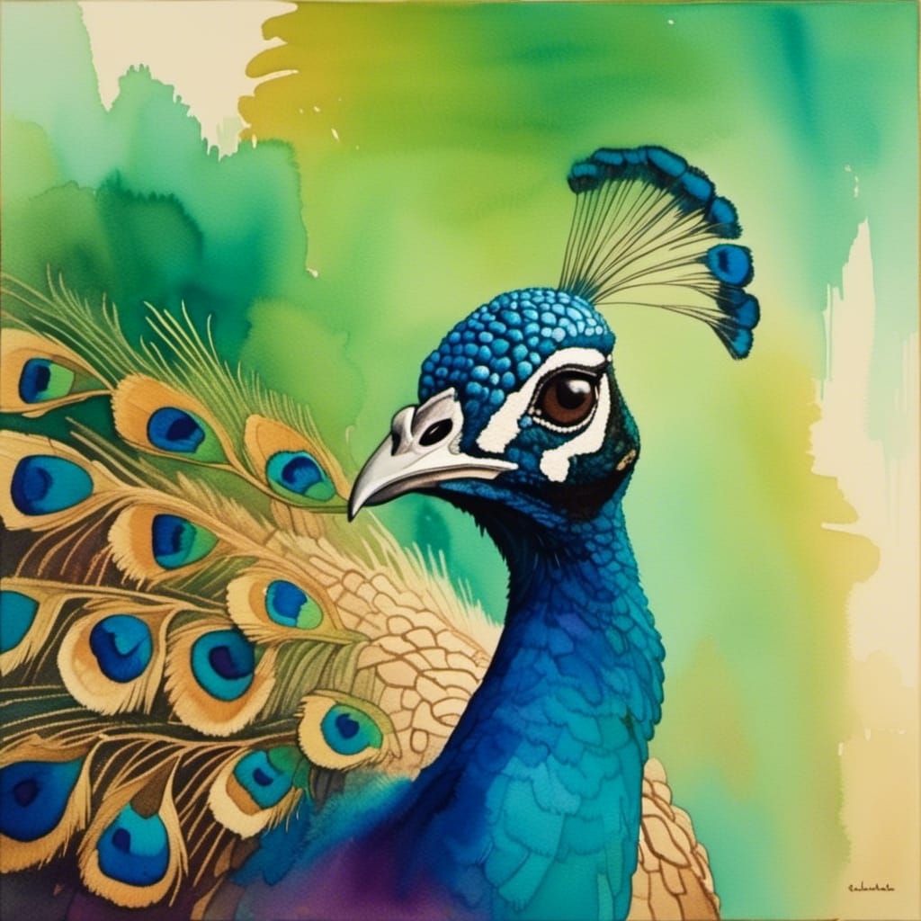 Peacock Displaying Tail Feathers in Dappled Sunlight