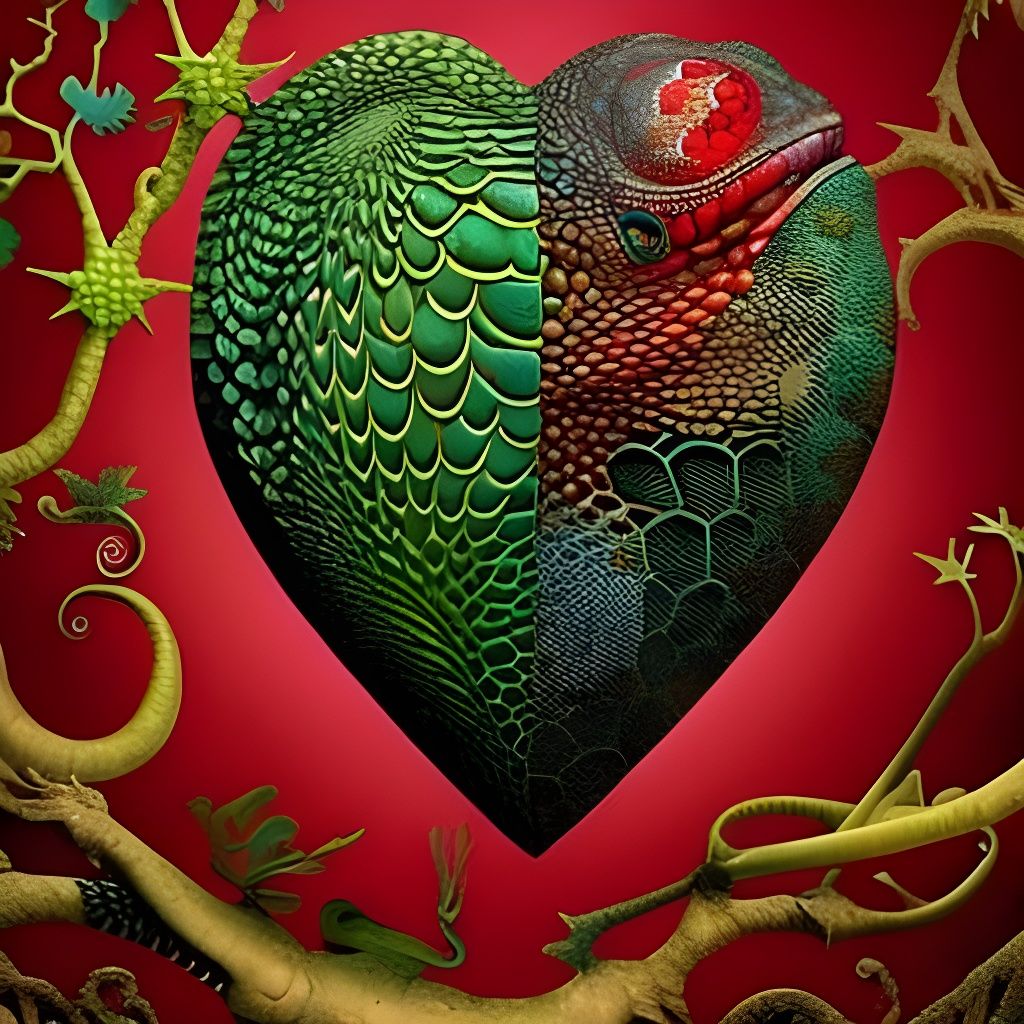 Lizard Skin Heart Sculpture in Clockpunk Style