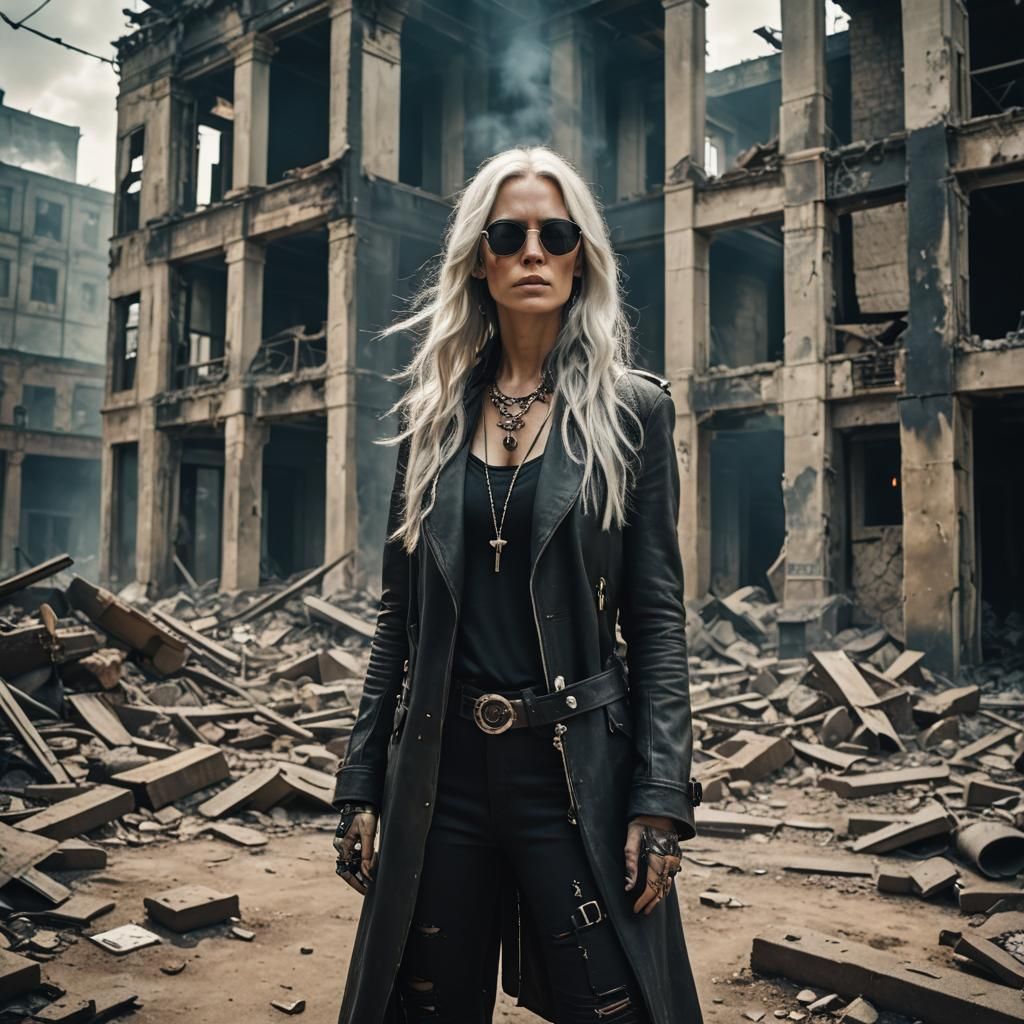 Post-Apocalyptic Warrior in Smoking Ruins