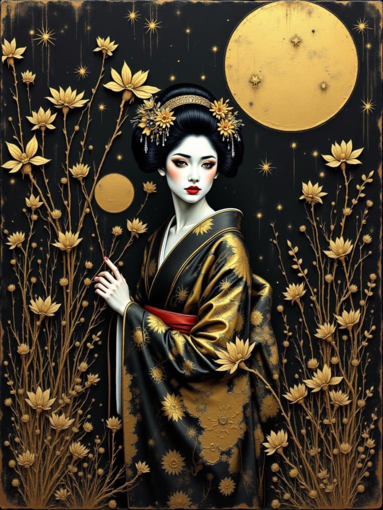 Gothic Geisha in Zen Garden Tarot Card