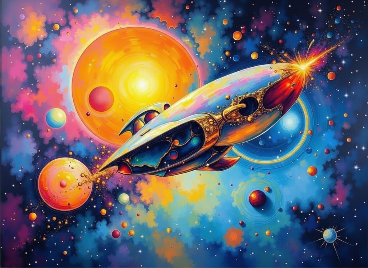 Fantastical Spacescape in Surreal Watercolor Style