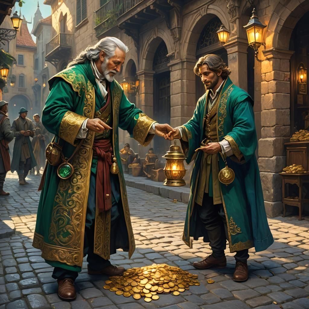 Rich Man Gives Money to Beggar: Matte Painting