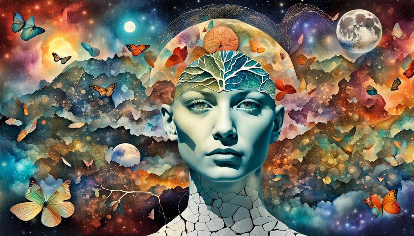 Infinite Consciousness: Hybrid Paper Collage Digital Art
