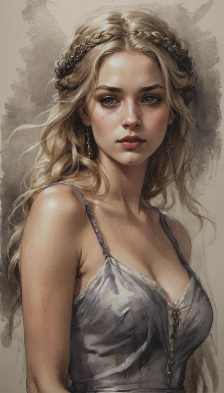 Medieval Singer in Dark Veil, Chiaroscuro Lighting, Inspired...