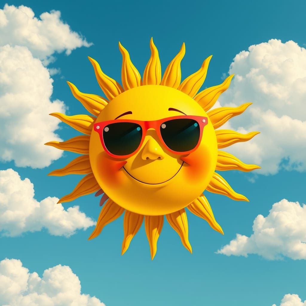 Vibrant Sun Wears Trendy Shades and Smiles Down in Playful P...