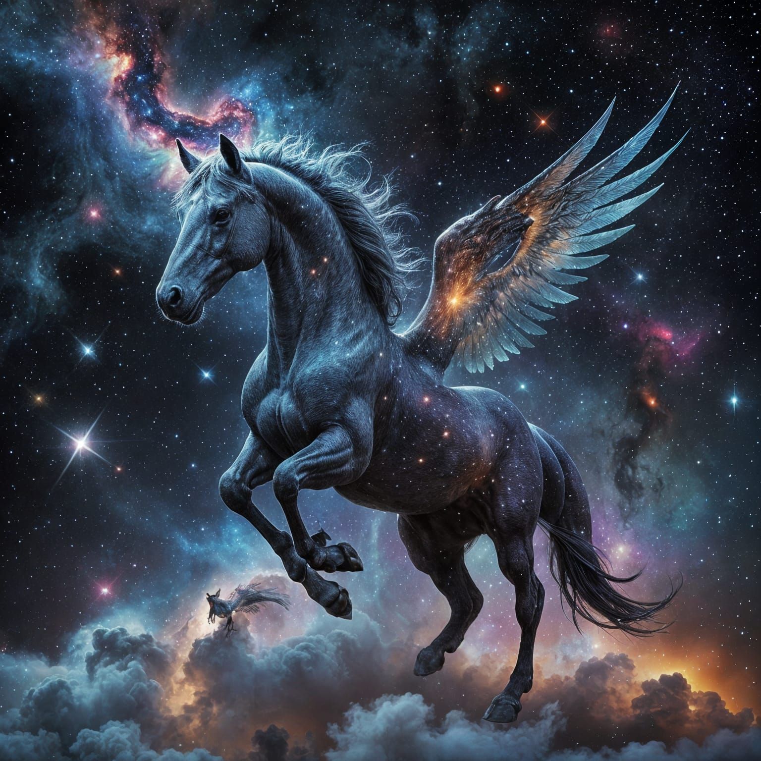 Ethereal Winged Horse Transcends Galaxies in Vibrant Cosmic ...