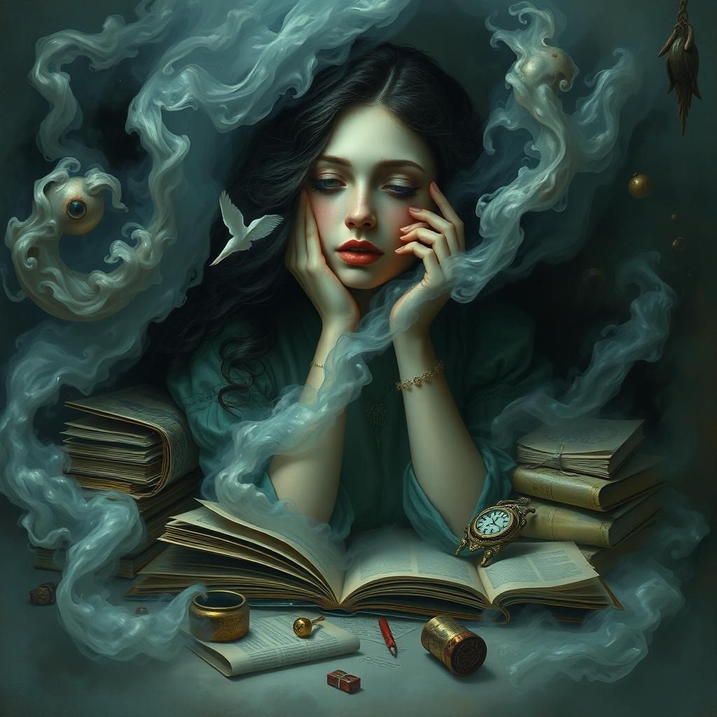 Dreamlike Woman Surrounded by Ethereal Mist