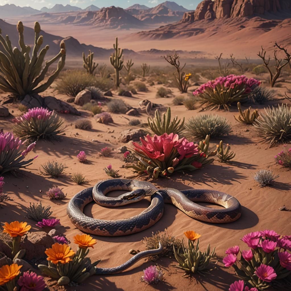 Desert Snake and Flower in Detailed Matte Painting