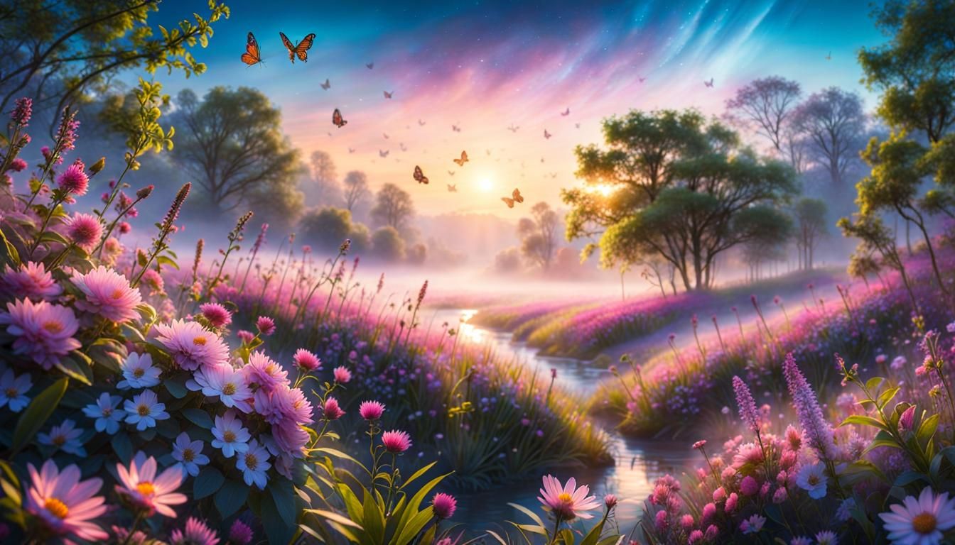 Enchanted Springtime Landscape at Dawn